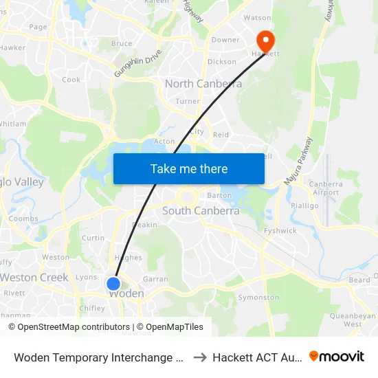 Woden Temporary Interchange Plt 3 Arrive to Hackett ACT Australia map