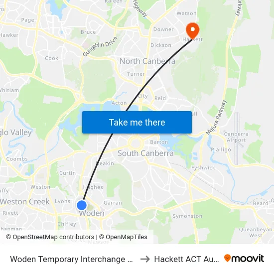 Woden Temporary Interchange Plt 4 Arrive to Hackett ACT Australia map