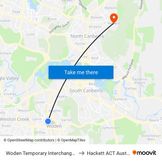 Woden Temporary Interchange Plt 5 to Hackett ACT Australia map