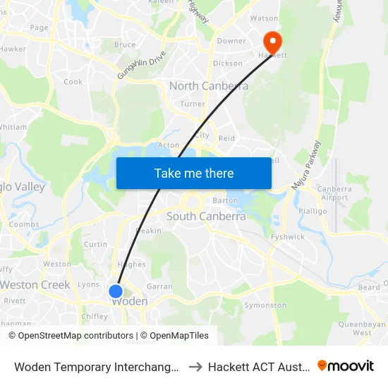 Woden Temporary Interchange Plt 6 to Hackett ACT Australia map
