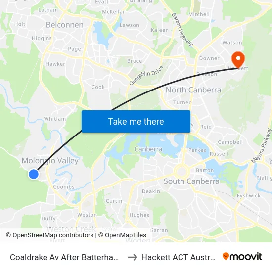 Coaldrake Av After Batterham Cr to Hackett ACT Australia map