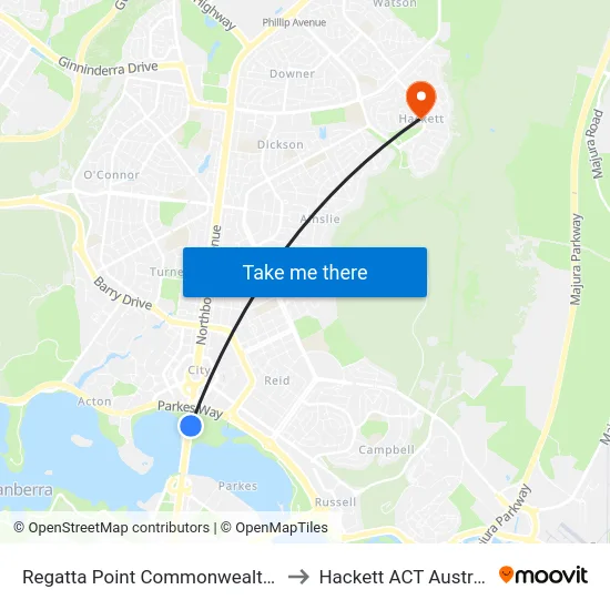 Regatta Point Commonwealth Av to Hackett ACT Australia map