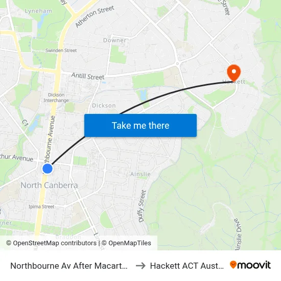 Northbourne Av After Macarthur Av to Hackett ACT Australia map