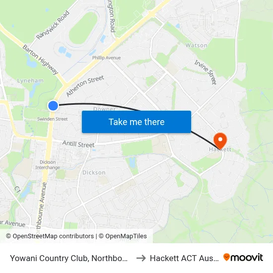 Yowani Country Club, Northbourne Ave to Hackett ACT Australia map