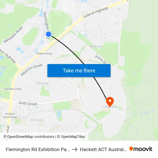 Flemington Rd Exhibition Park to Hackett ACT Australia map