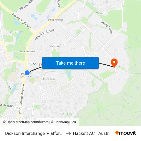 Dickson Interchange, Platform 2 to Hackett ACT Australia map
