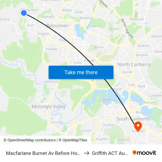 Macfarlane Burnet Av Before Hollows Cct to Griffith ACT Australia map
