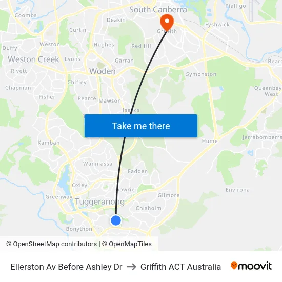 Ellerston Av Before Ashley Dr to Griffith ACT Australia map