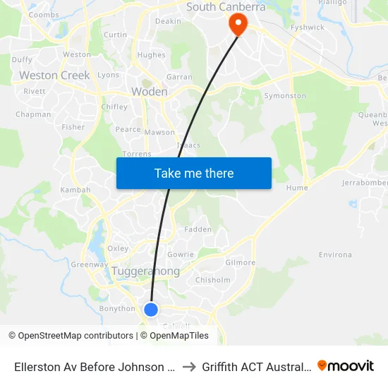 Ellerston Av Before Johnson Dr to Griffith ACT Australia map