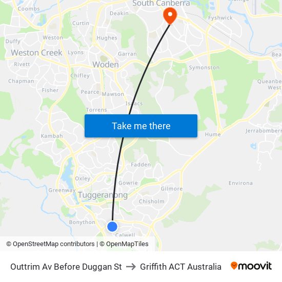 Outtrim Av Before Duggan St to Griffith ACT Australia map