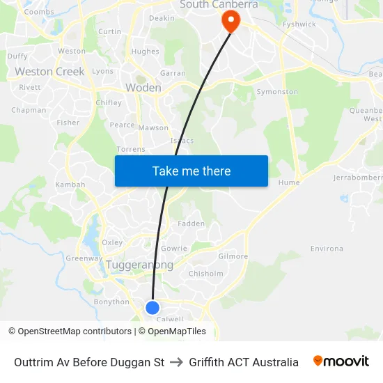 Outtrim Av Before Duggan St to Griffith ACT Australia map