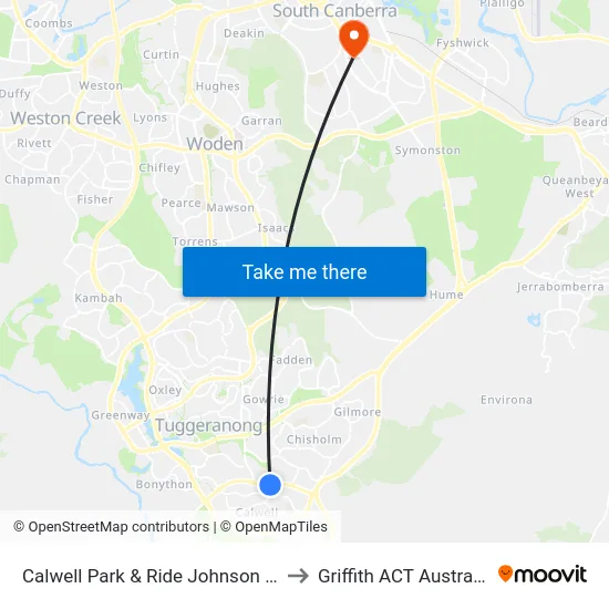 Calwell Park & Ride Johnson Dr to Griffith ACT Australia map