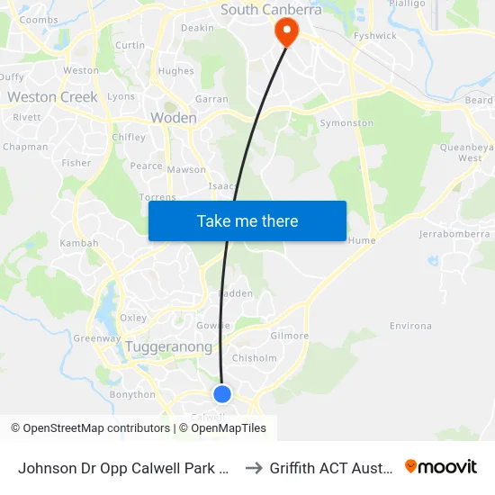 Johnson Dr Opp Calwell Park & Ride to Griffith ACT Australia map