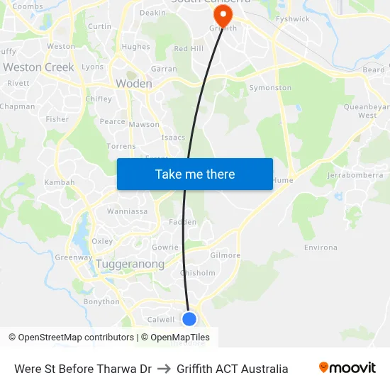 Were St Before Tharwa Dr to Griffith ACT Australia map
