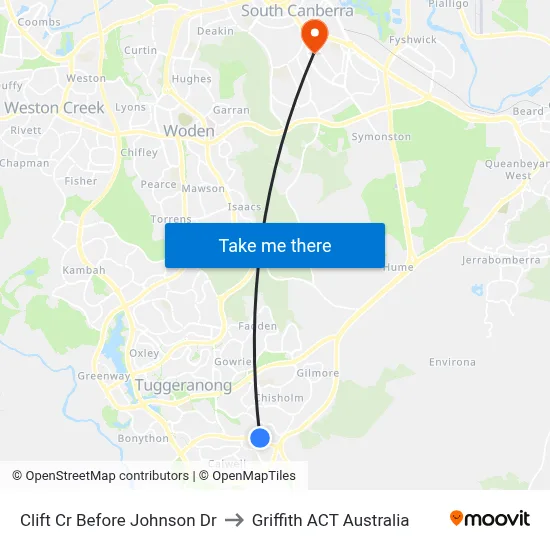 Clift Cr Before Johnson Dr to Griffith ACT Australia map