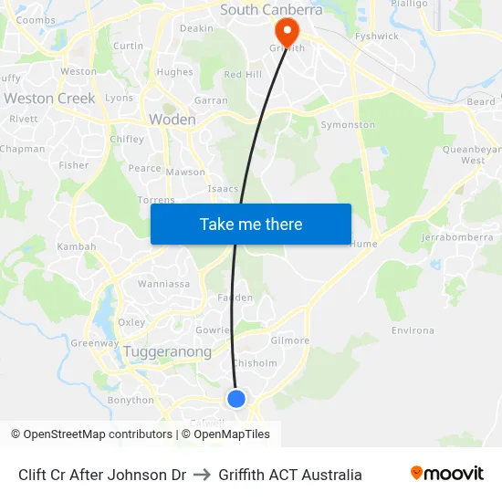 Clift Cr After Johnson Dr to Griffith ACT Australia map