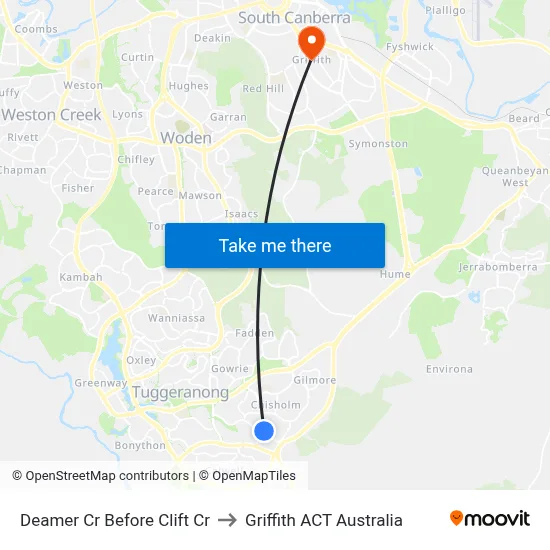 Deamer Cr Before Clift Cr to Griffith ACT Australia map