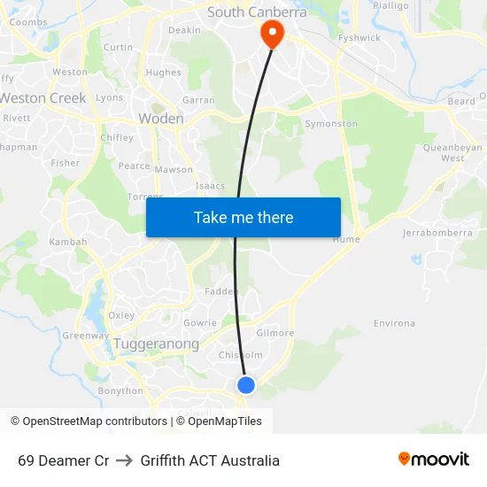 69 Deamer Cr to Griffith ACT Australia map