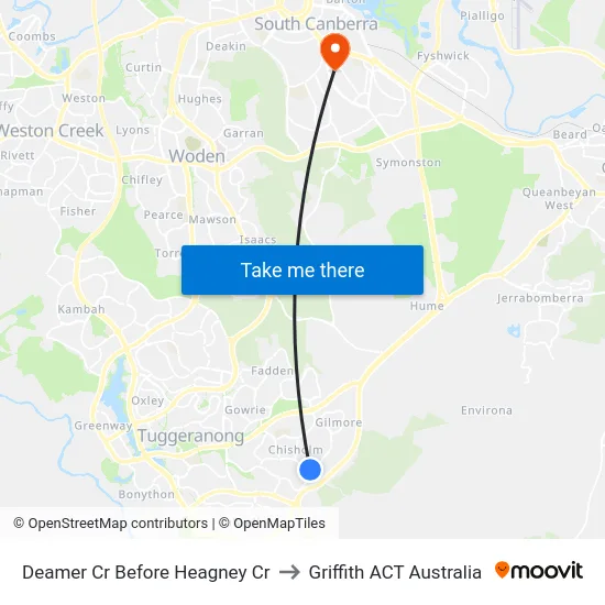 Deamer Cr Before Heagney Cr to Griffith ACT Australia map