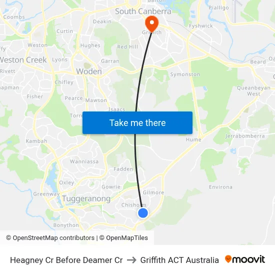 Heagney Cr Before Deamer Cr to Griffith ACT Australia map