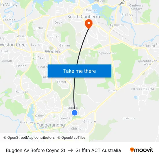 Bugden Av Before Coyne St to Griffith ACT Australia map