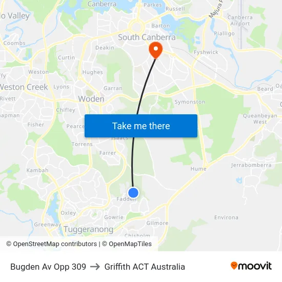 Bugden Av Opp 309 to Griffith ACT Australia map