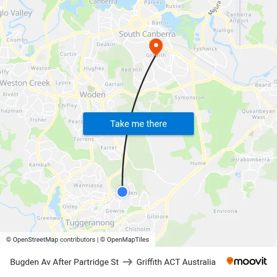 Bugden Av After Partridge St to Griffith ACT Australia map