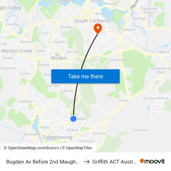 Bugden Av Before 2nd Maughan Cr to Griffith ACT Australia map