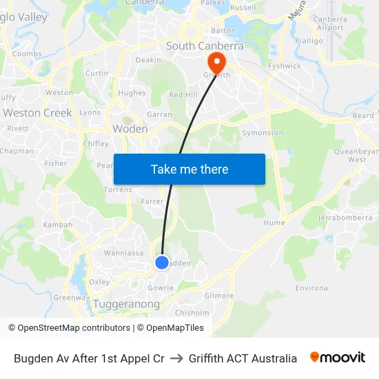 Bugden Av After 1st Appel Cr to Griffith ACT Australia map