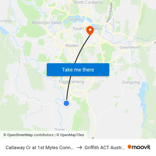 Callaway Cr at 1st Myles Connell Cr to Griffith ACT Australia map