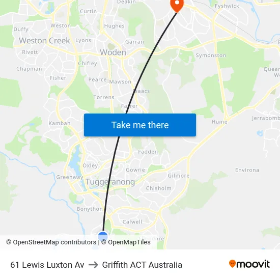 61 Lewis Luxton Av to Griffith ACT Australia map