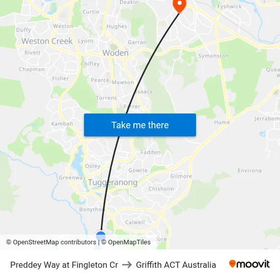 Preddey Way at Fingleton Cr to Griffith ACT Australia map