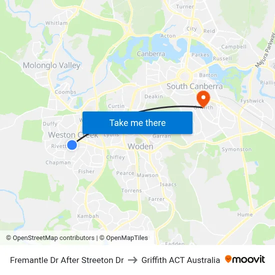 Fremantle Dr After Streeton Dr to Griffith ACT Australia map