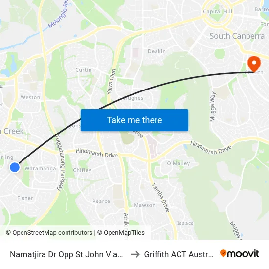 Namatjira Dr Opp St John Vianney to Griffith ACT Australia map