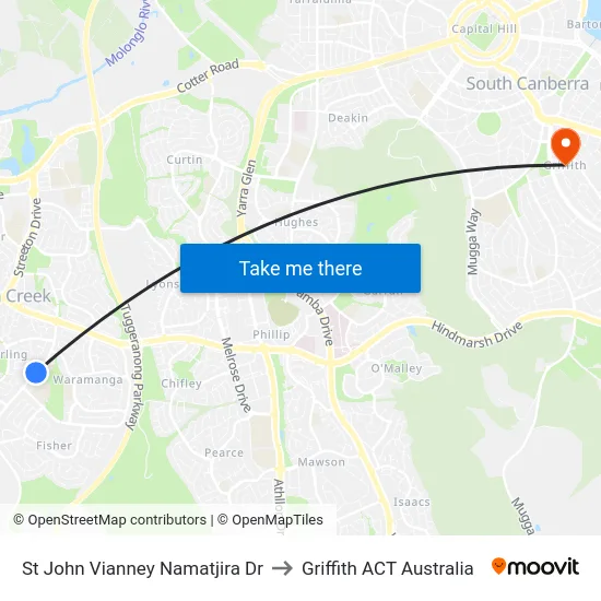 St John Vianney Namatjira Dr to Griffith ACT Australia map