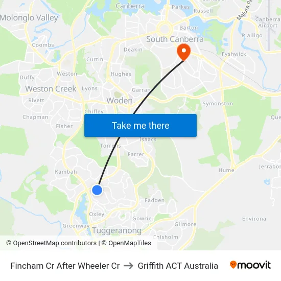Fincham Cr After Wheeler Cr to Griffith ACT Australia map