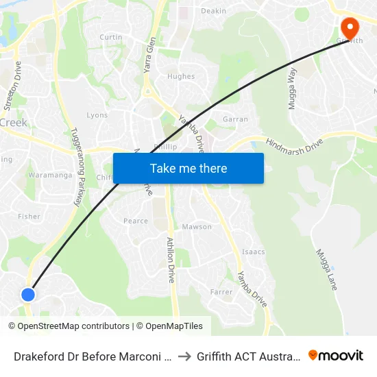 Drakeford Dr Before Marconi Cr to Griffith ACT Australia map