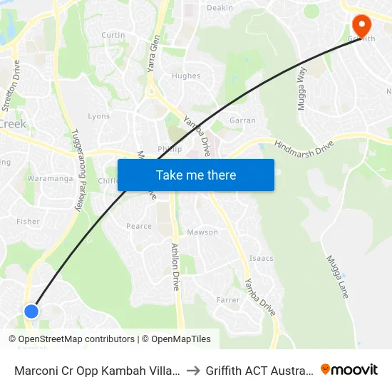 Marconi Cr Opp Kambah Village to Griffith ACT Australia map