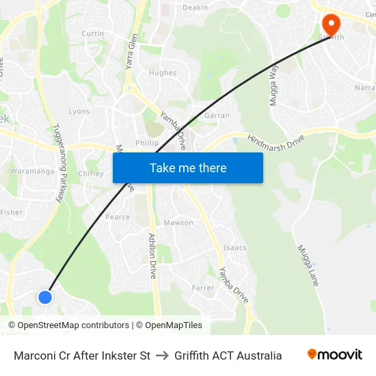 Marconi Cr After Inkster St to Griffith ACT Australia map