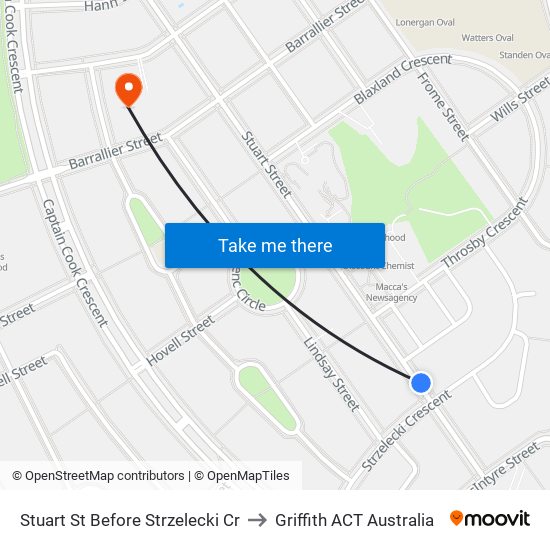 Stuart St Before Strzelecki Cr to Griffith ACT Australia map