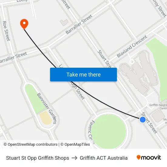 Stuart St Opp Griffith Shops to Griffith ACT Australia map