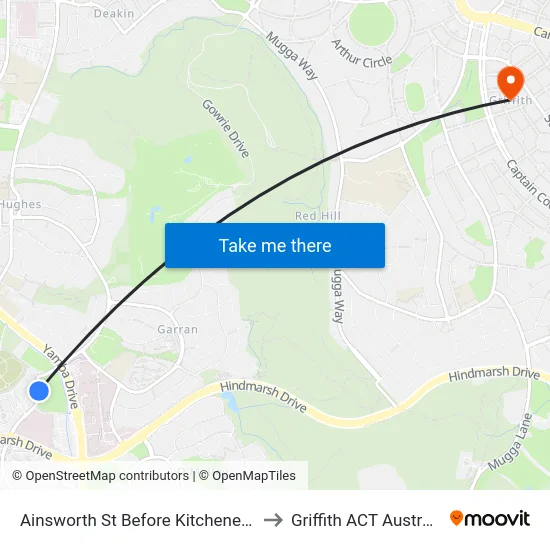 Ainsworth St Before Kitchener St to Griffith ACT Australia map