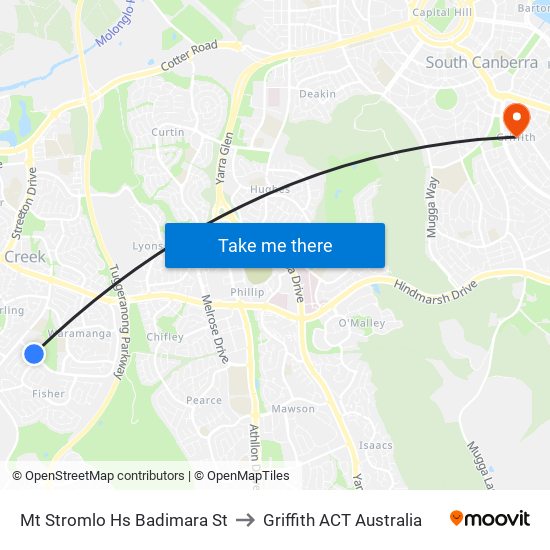 Mt Stromlo Hs Badimara St to Griffith ACT Australia map