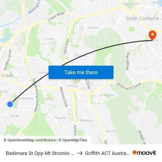 Badimara St Opp Mt Stromlo Hs to Griffith ACT Australia map