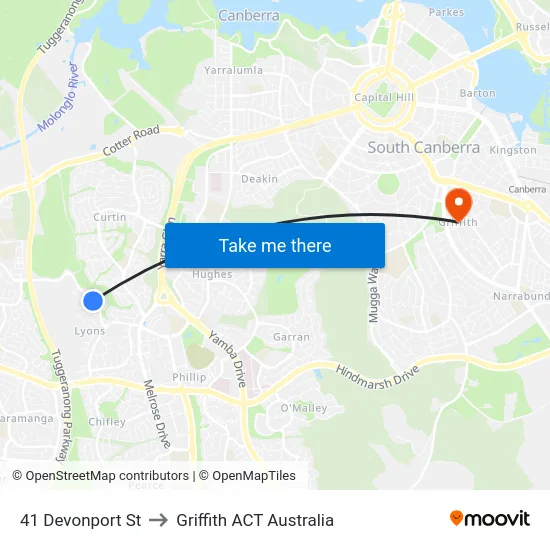 41 Devonport St to Griffith ACT Australia map