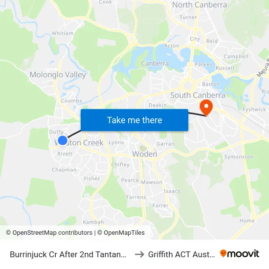 Burrinjuck Cr After 2nd Tantangara St to Griffith ACT Australia map