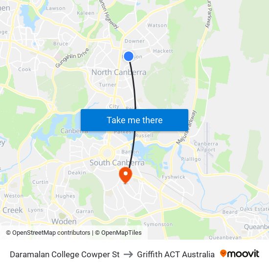 Daramalan College Cowper St to Griffith ACT Australia map