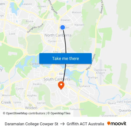Daramalan College Cowper St to Griffith ACT Australia map