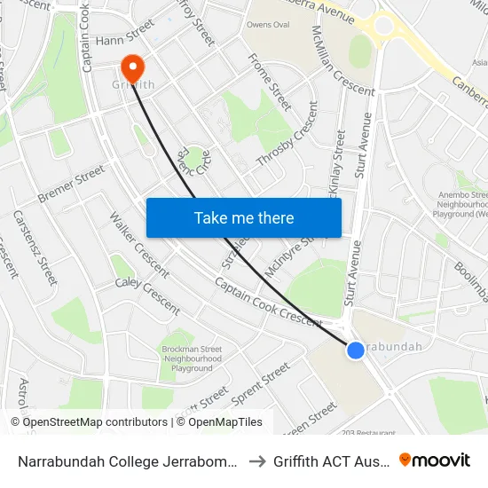 Narrabundah College Jerrabomberra Av to Griffith ACT Australia map