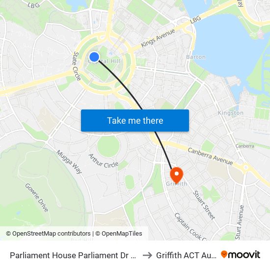 Parliament House Parliament Dr Southbound to Griffith ACT Australia map